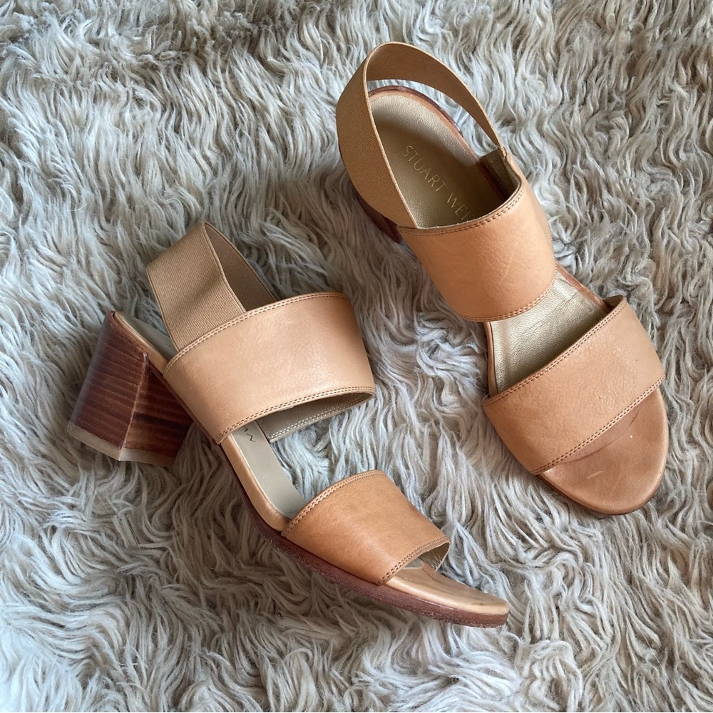 Stuart Weitzman access block heel sandals brown leather womens 6